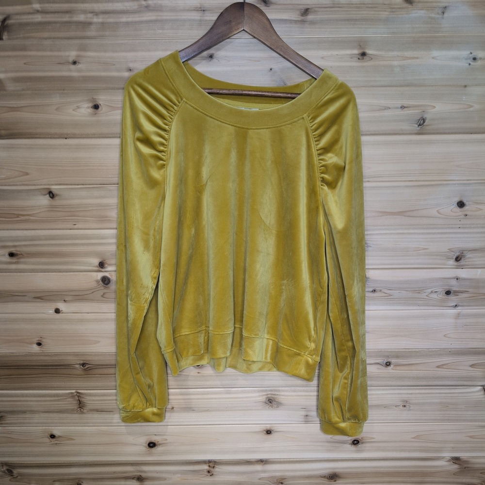 Anthropologie Mustard Yellow Velvet Ruched Raglan Top Large